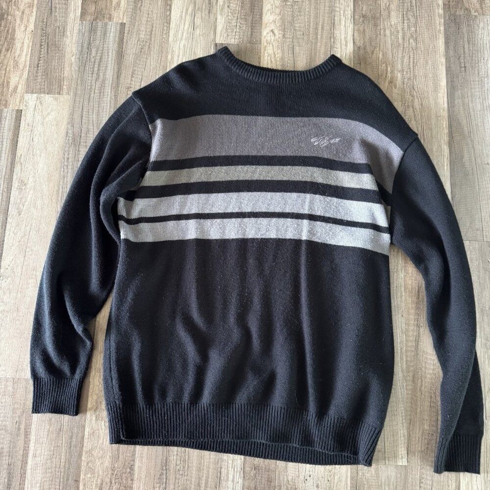 Vintage Y2K Willie Esco Black Gray Striped Mens XXL Hip Hop Knit Sweater
